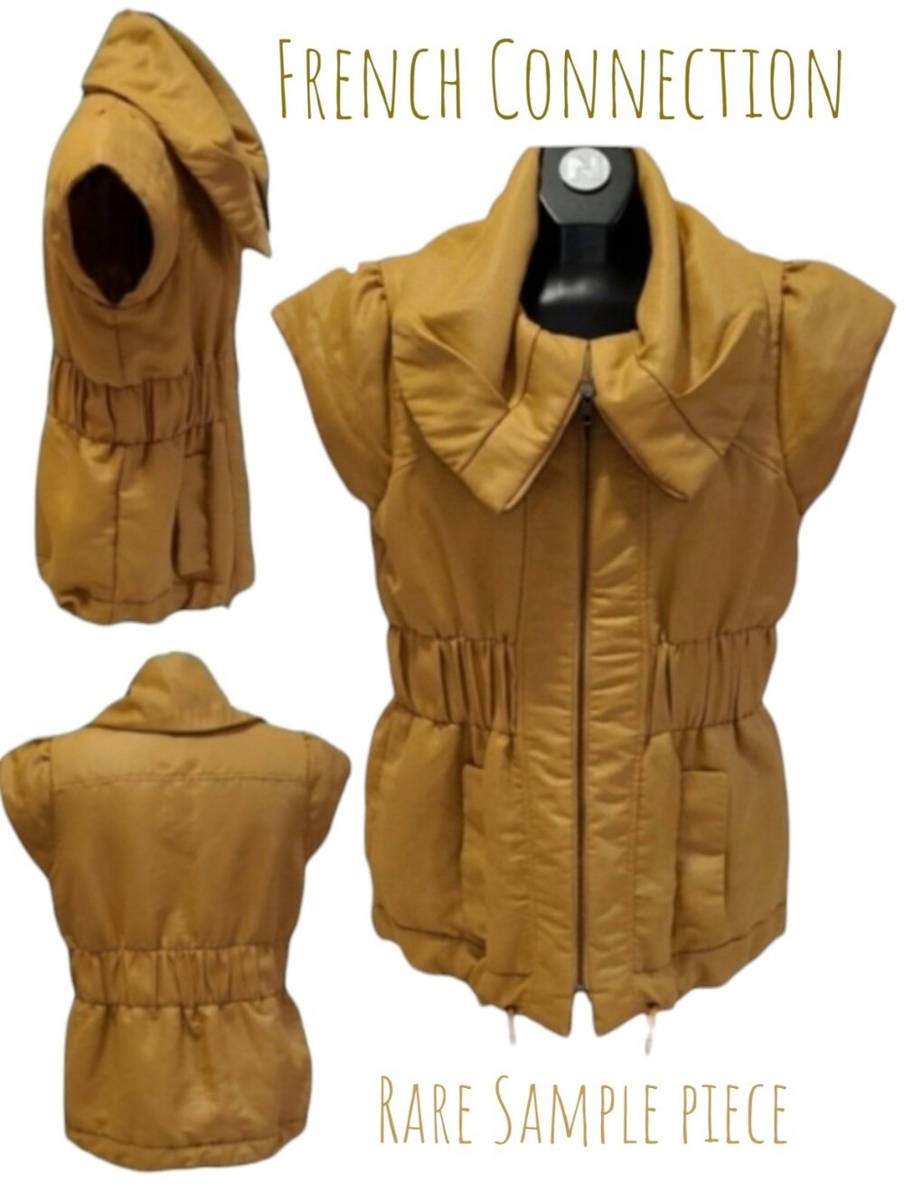 French Connection Women funnel High neck puffer vest Rare sample Burnt yellow S